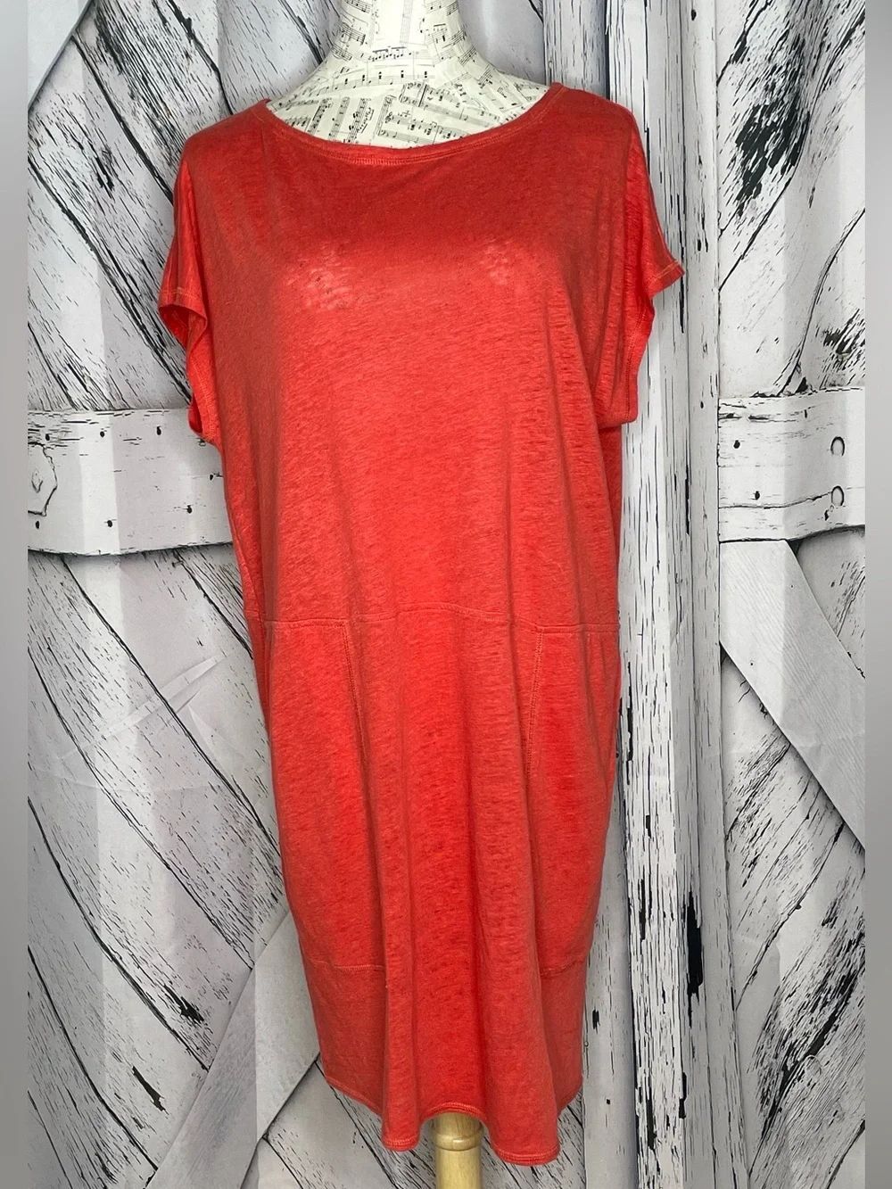 Eileen Fisher Linen Dress Boat Neck Salmon Color XS